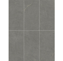 Zes grijze vloertegels met een mat oppervlak