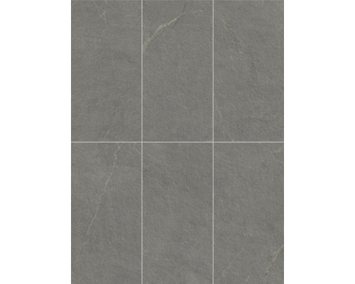 Zes grijze vloertegels met een mat oppervlak