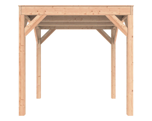 Houten paviljoen met palen en dakconstructie