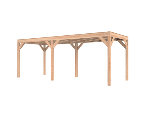 Houten carport met palen en dakconstructie