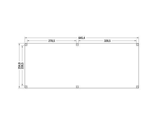 Technische tekening met afmetingen voor een rechthoekig object