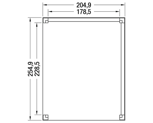Technische tekening van een rechthoek met afmetingen