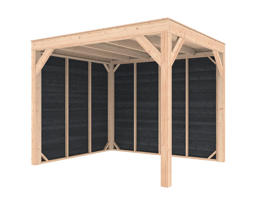 Houten paviljoen met zwarte zijwanden