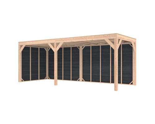 Houten carport met achterwand voor de bescherming van voertuigen