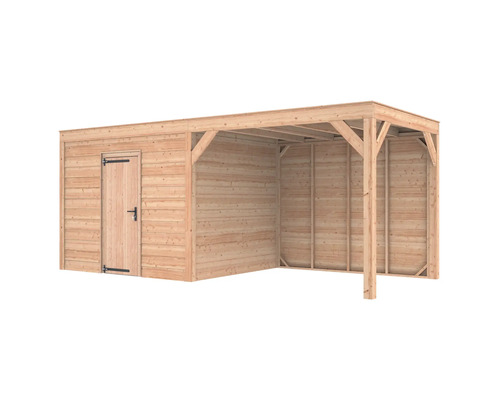 Houten garage met deur en carport