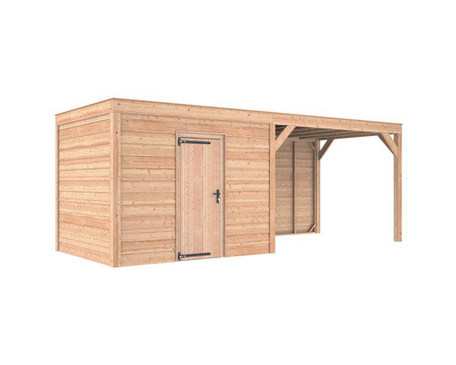 Houten tuinhuis met deur en aanbouw