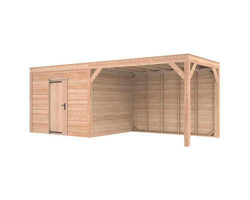 Houten garage met opslagruimte en overkapping