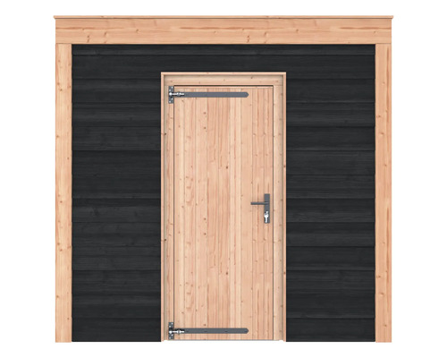 OUTDOOR LIFE Tuinhuis douglas zweeds rabat zwart 244,8 x 254,9 x 254,9 cm Houten deur met beslag in een tuinhuis