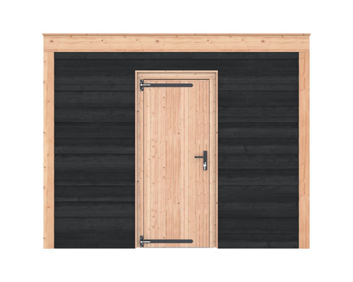 OUTDOOR LIFE Tuinhuis douglas zweeds rabat zwart 244,8 x 304,9 x 254,9 cm Houten deur met beslag in een houten wand