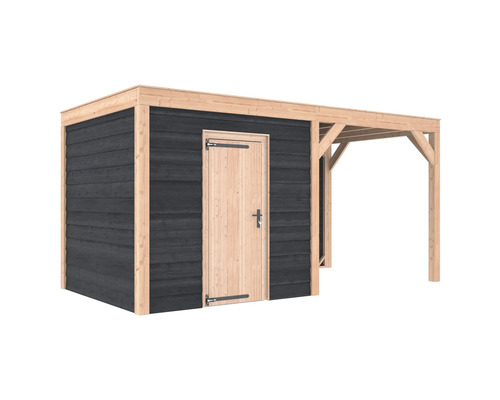 Houten tuinhuis met deur en afdak