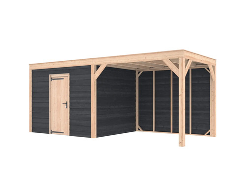 Houten garage met aanbouw voor de tuin