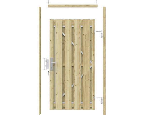 Houten tuindeur met beslag en palen