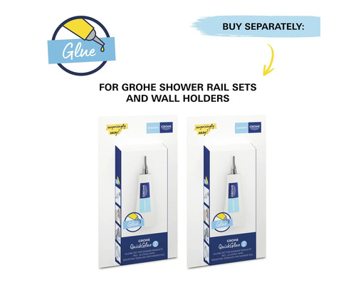Twee Grohe QuickGlue lijmsets voor douchestangsets en wandhouders