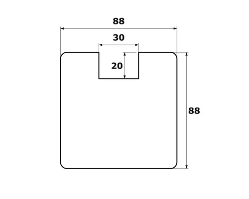 Technische tekening met maatvoering: 88, 30 en 20.