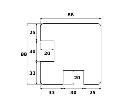 Technische tekening van een profiel met afmetingen