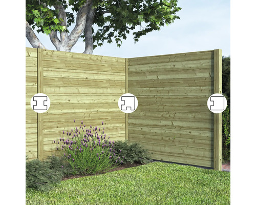 Houten schutting met insteeksysteem in de tuin