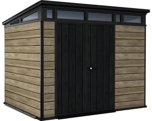 Tuinhuis met dubbele deur, zijramen en houten bekleding