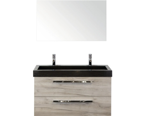 SANOX Badkamermeubelset Seville met spiegel en wastafel 101 cm craft oak Wastafelmeubel met spiegel en twee lades in houtlook