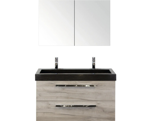 SANOX Badkamermeubelset Seville met spiegelkast en wastafel 101 cm craft oak Wastafelmeubel met onderkast en spiegelkast voor de badkamer