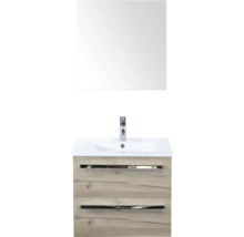Wastafelmeubel met spiegel en twee lades in houtdecor