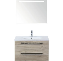 Wastafelmeubel met wastafel en spiegel met verlichting voor de badkamer