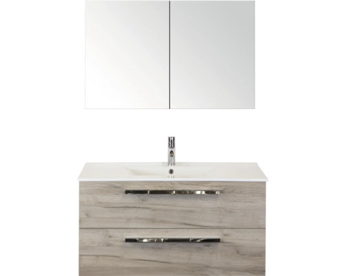 SANOX Badkamermeubelset Seville met spiegelkast en wastafel 101 cm craft oak Badkamer wastafelcombinatie met spiegelkast en twee lades
