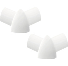 Twee witte kunststof T-stukken voor buizen