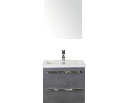 SANOX Badkamermeubelset Seville met spiegel en wastafel 61 cm beton antraciet Wastafelmeubel met twee lades, wastafel en spiegel