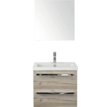 Wastafelcombinatie met spiegel en twee lades in houtdecor