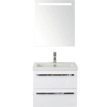 Wastafelmeubel met twee lades en spiegel met verlichting voor de badkamer