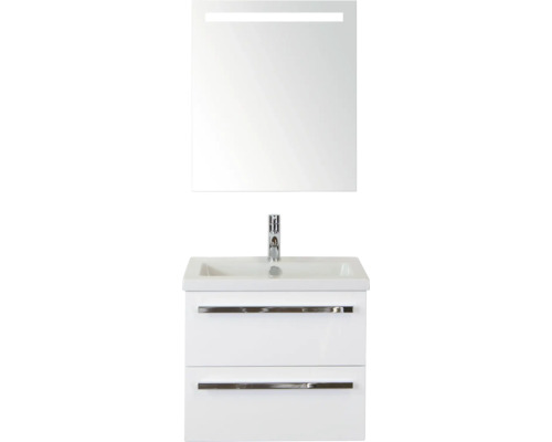 SANOX Badkamermeubelset Seville 61x170x45,5 cm wastafel incl. spiegel met verlichting wit hoogglans