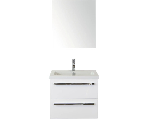SANOX Badkamermeubelset Seville met spiegelkast en wastafel 61 cm wit hoogglans Badkamermeubelset met wastafelonderkast, wastafel en spiegel