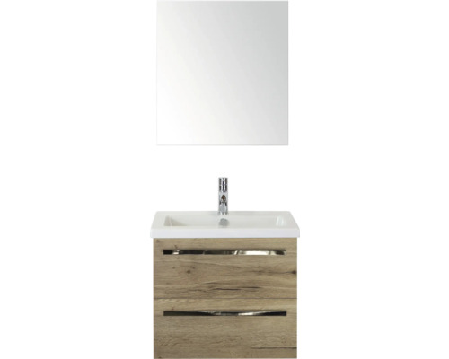 SANOX Badkamermeubelset Seville met spiegelkast en wastafel 61 cm natuur eiken Wastafel met onderkast en spiegel voor de badkamer