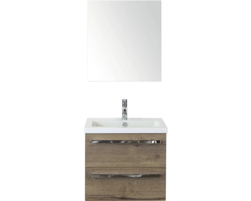 SANOX Badkamermeubelset Seville met spiegelkast en wastafel 61 cm tabacco Badkamerset met wastafelonderkast, wastafel en spiegel