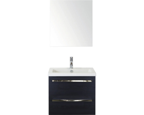 SANOX Badkamermeubelset Seville met spiegelkast en wastafel 61 cm black oak Wastafelmeubel met wastafel en spiegel voor de badkamer