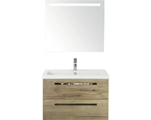 SANOX Badkamermeubelset Seville met spiegel en wastafel 81 cm natuur eiken Badkamermeubelset met spiegel, wastafel en onderkast