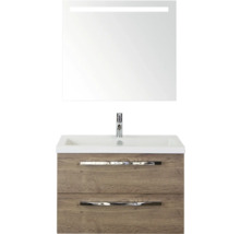 Wastafelmeubel met onderkast en spiegel met verlichting voor de badkamer.