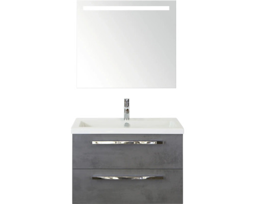 SANOX Badkamermeubelset Seville met spiegel en wastafel 81 cm beton antraciet Wastafelonderkast met wastafel en spiegel met verlichting voor de badkamer