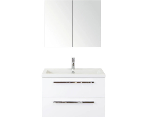 SANOX Badkamermeubelset Seville met spiegelkast en wastafel 81 cm wit hoogglans Badkamermeubelset met wastafelonderkast, wastafel en spiegelkast