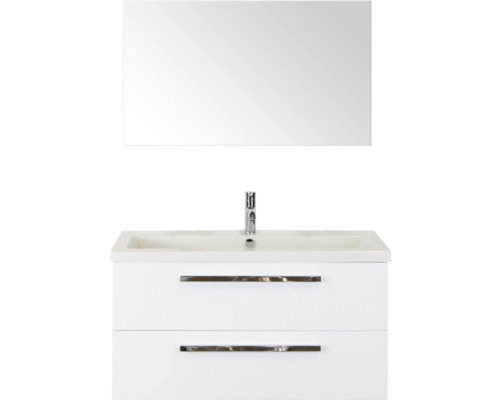 SANOX Badkamermeubelset Seville met spiegel en wastafel 101 cm wit hoogglans Wastafel met onderkast en spiegel voor de badkamer