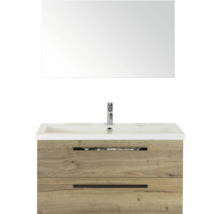 Wastafelcombinatie met spiegel en twee lades in houtlook