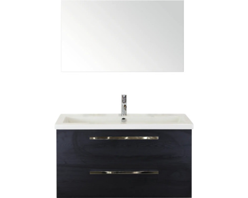 SANOX Badkamermeubelset Seville met spiegel en wastafel 101 cm black oak Wastafelonderkast met twee laden, wastafel en spiegel