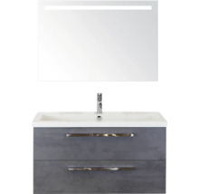 Wastafelmeubel met wastafel, kraan, lades en spiegel met verlichting voor de badkamer