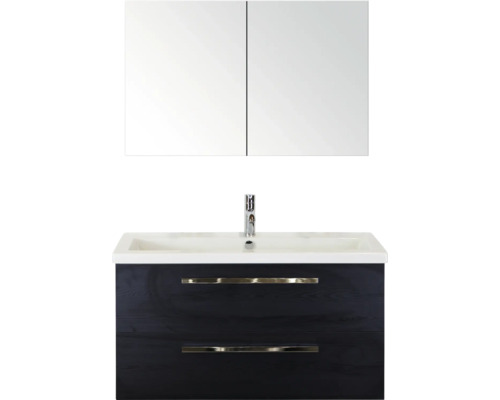 SANOX Badkamermeubelset Seville met spiegelkast en wastafel 101 cm black oak Wastafelmeubel met twee laden, wastafel en spiegelkast