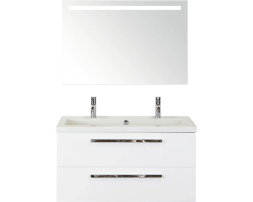 SANOX Badkamermeubelset Seville 101x170x45,5 cm wastafel incl. spiegel met verlichting wit hoogglans