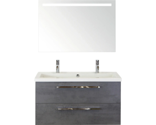 SANOX Badkamermeubelset Seville 101x170x45,5 cm wastafel incl. spiegel met verlichting beton antraciet