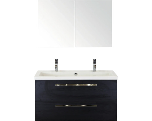 SANOX Badkamermeubelset Seville met spiegelkast en wastafel 101 cm black oak Wastafelonderkast met twee laden, wastafel en spiegelkast