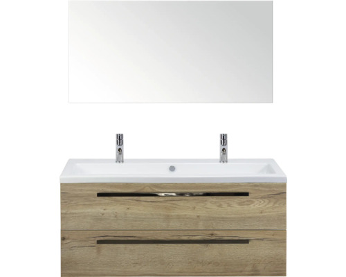SANOX Badkamermeubelset Seville met spiegel en wastafel 121 cm natuur eiken Wastafelcombinatie met spiegel voor de badkamer