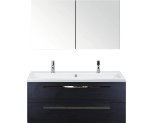 SANOX Badkamermeubelset Seville met spiegelkast en wastafel 121 cm black oak Wastafel met onderkast en spiegelkast voor de badkamer