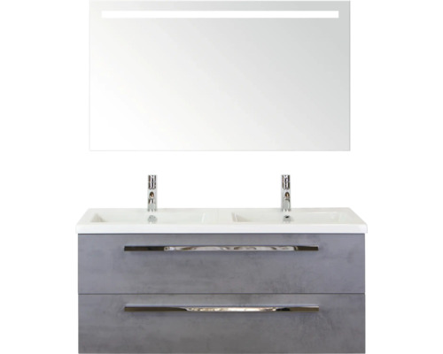 SANOX Badkamermeubelset Seville 121x170x45,5 cm wastafel incl. spiegel met verlichting beton antraciet